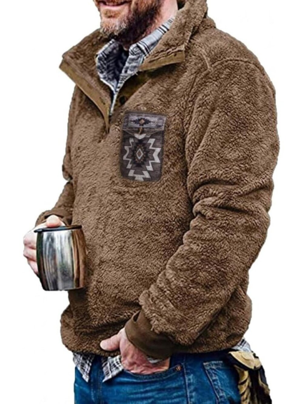 Cozy Men's Aztec Fleece Jacket | Tribal Sherpa Pullover Sweatshirt